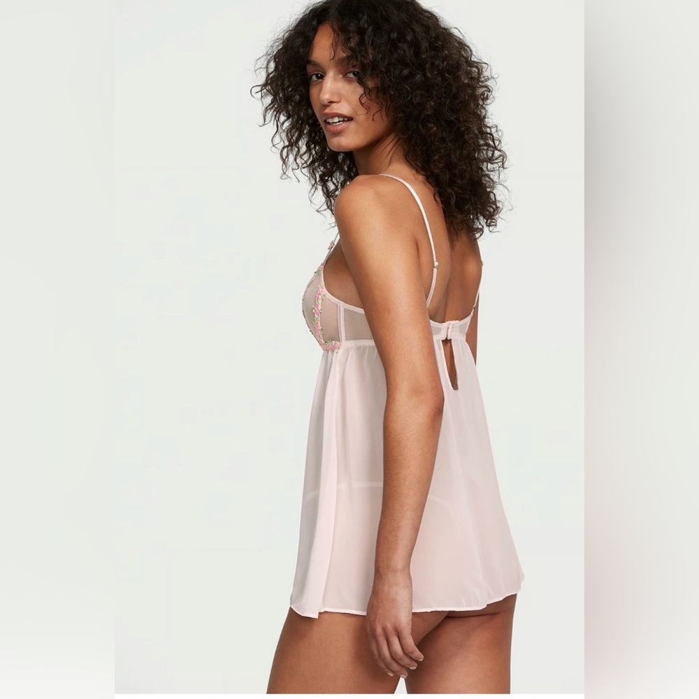 Victoria's Secret Very Sexy Rosebud Embroidery Unlined Corset Babydoll  Chemise - Picture 2 of 12